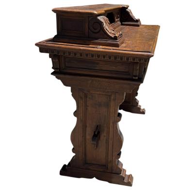 Antique Spanish Colonial Carved Walnut House Trestle Writing Desk