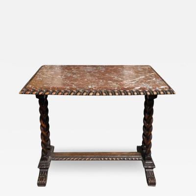 Antique Spanish Colonial Carved Walnut Table W Marble Top