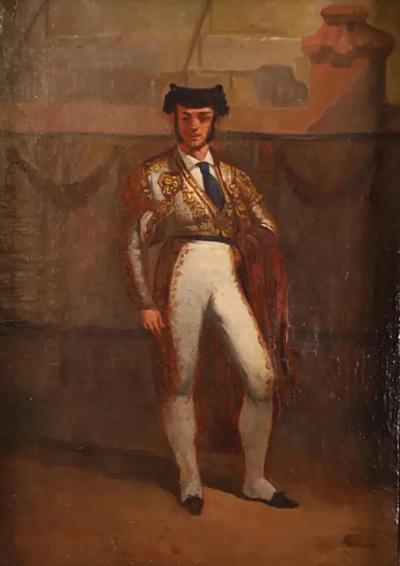 Antique Spanish Matador Portrait Oil Painting in Jerry Solomon Giltwood Frame