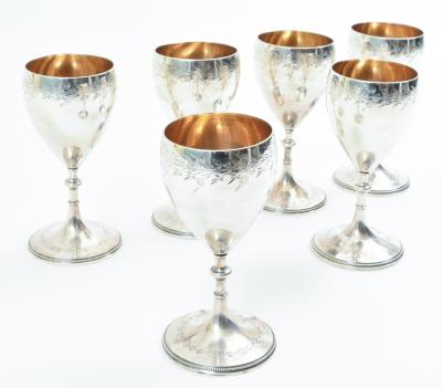 Antique Sterling Silver Set Six Barware Drinking Cups 