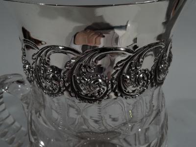 Antique Sterling Silver and Cut Glass Water Pitcher by New York Maker