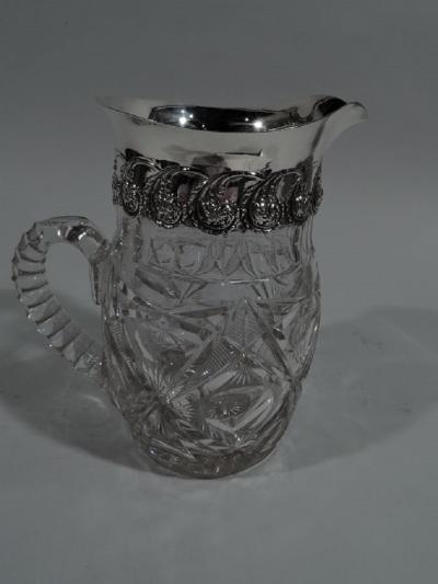 Antique Sterling Silver and Cut Glass Water Pitcher by New York Maker