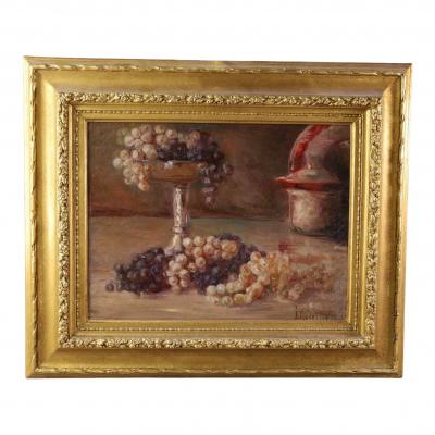 Antique Still Life Oil Painting of Grapes by Novellio