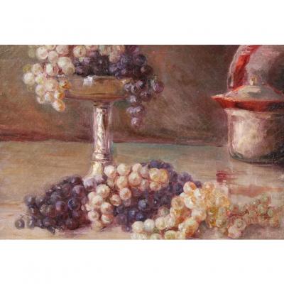 Antique Still Life Oil Painting of Grapes by Novellio