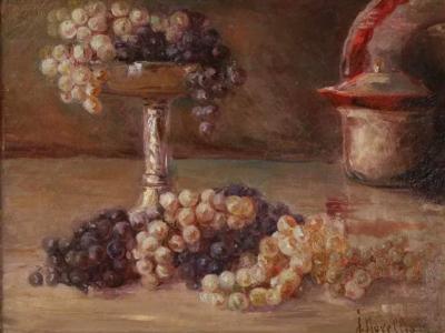 Antique Still Life Oil Painting of Grapes by Novellio