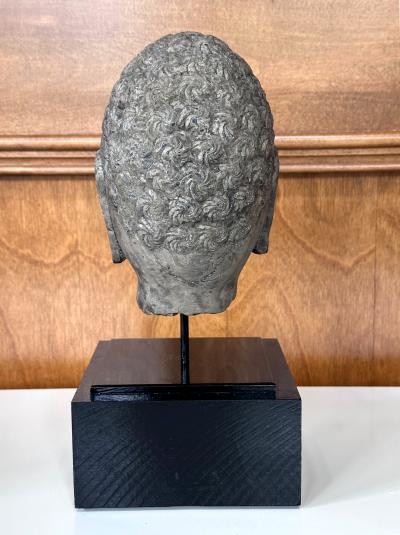 Antique Stone Buddha Head Chinese Qi Dynasty on Custom Stand