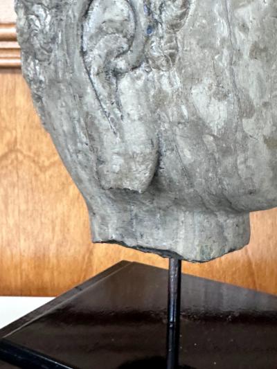 Antique Stone Buddha Head Chinese Qi Dynasty on Custom Stand