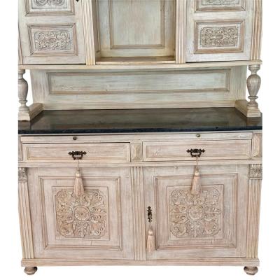 Antique Swedish Bleached Mahogany Marble Cupboard Hutch