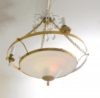 Antique Swedish Brass Fixture with Opaline Glass in the Neoclassic Manner