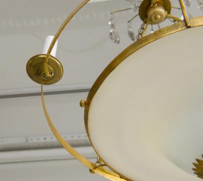 Antique Swedish Brass Fixture with Opaline Glass in the Neoclassic Manner