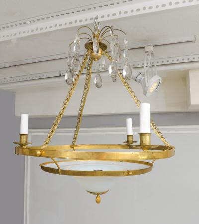 Antique Swedish Brass Fixture with Opaline Glass in the Neoclassic Manner