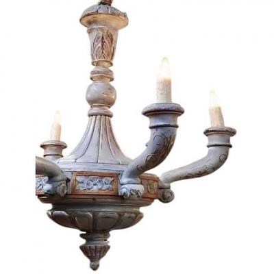 Antique Swedish Country Painted Six Light Chandelier