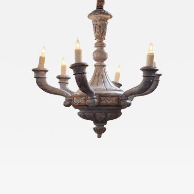 Antique Swedish Country Painted Six Light Chandelier