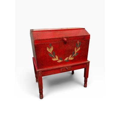 Antique Swedish Folk Art Hand Painted Trunk on Stand