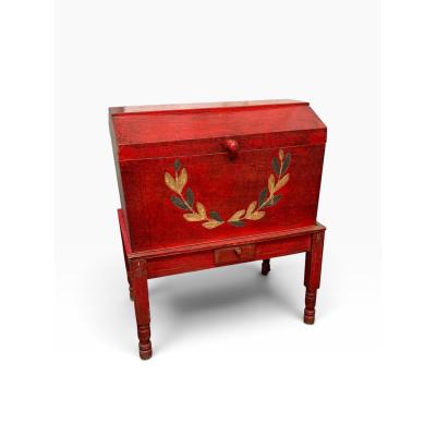 Antique Swedish Folk Art Hand Painted Trunk on Stand