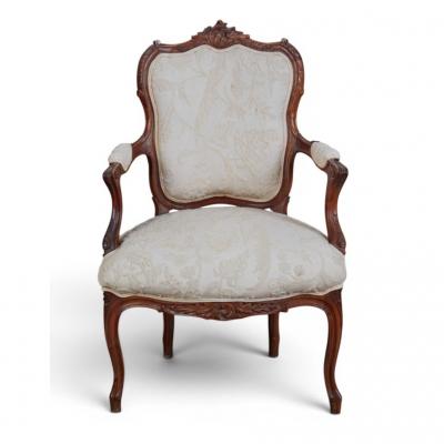 Antique Swedish Louis XV Style Beechwood Fauteuil Arm Chairs 1 of 2