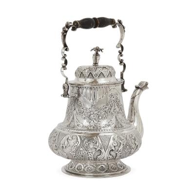 Antique Swedish repouss and engraved silver teapot
