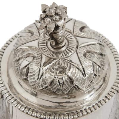 Antique Swedish repouss and engraved silver teapot