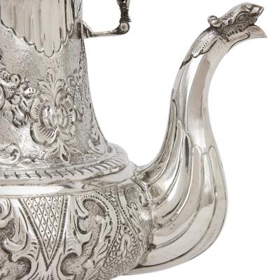 Antique Swedish repouss and engraved silver teapot