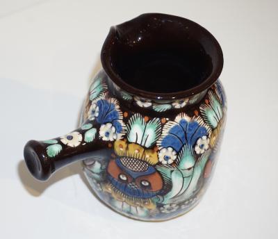 Antique Swiss Arts Crafts Brown Green Blue White Thoune Enamel Ceramic Jug