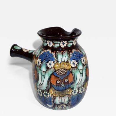 Antique Swiss Arts Crafts Brown Green Blue White Thoune Enamel Ceramic Jug