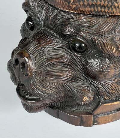 Antique Swiss Black Forest Carved Wood Bear Head Lidded Tobacco Box