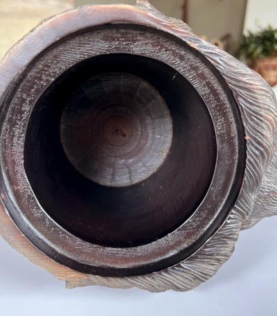 Antique Swiss Black Forest Carved Wood Bear Head Lidded Tobacco Box