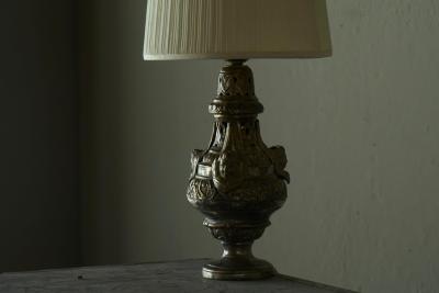 Antique Table Lamp in Patinated Silver Plated Brass 19th Century