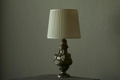 Antique Table Lamp in Patinated Silver Plated Brass 19th Century