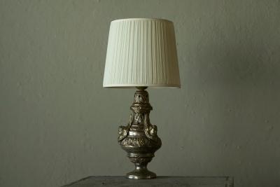 Antique Table Lamp in Patinated Silver Plated Brass 19th Century