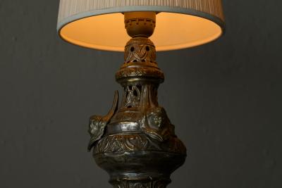 Antique Table Lamp in Patinated Silver Plated Brass 19th Century