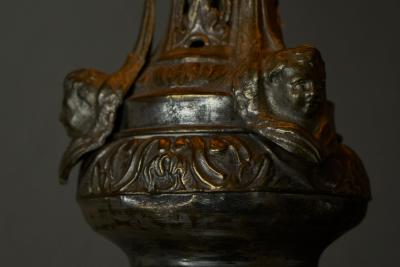 Antique Table Lamp in Patinated Silver Plated Brass 19th Century