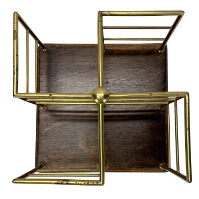 Antique Table Top Brass Oak Rotating Book Stand