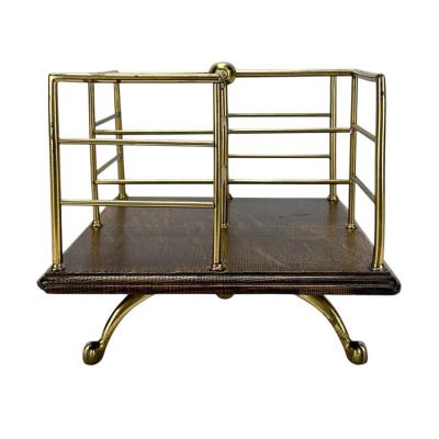 Antique Table Top Brass Oak Rotating Book Stand