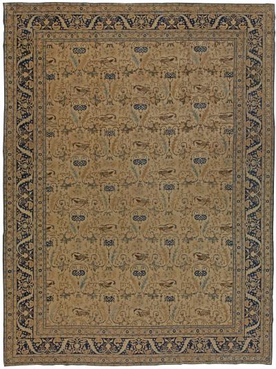 Antique Tabriz Rug in Blue and Brown