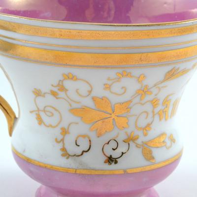 Antique Tea Cup and Saucer Pink Lustre Souvenier Porcelain Germany 19th C 