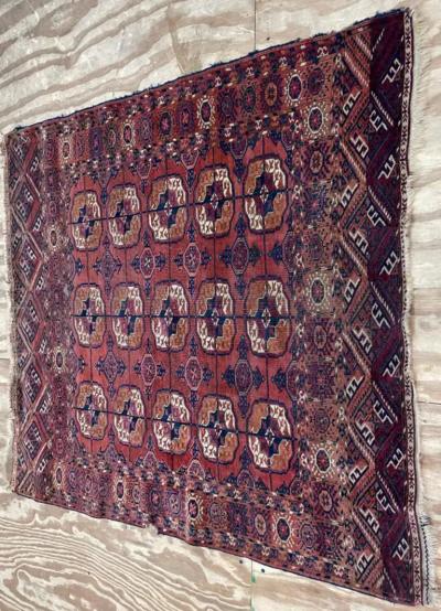Antique Tekkeh Turkoman Engsi Hatchli 4 Seasons Rug AS IS