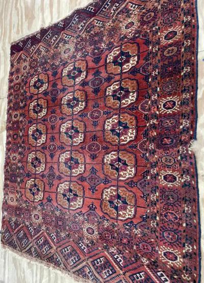Antique Tekkeh Turkoman Engsi Hatchli 4 Seasons Rug AS IS