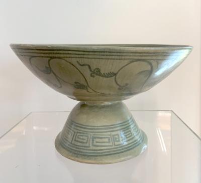 Antique Thai Celadon Stemmed Dish Sukhothai Sawankhalok