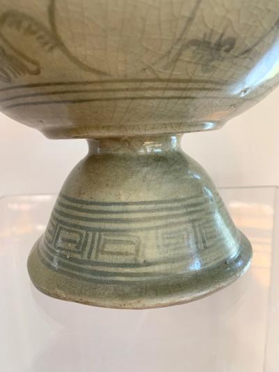 Antique Thai Celadon Stemmed Dish Sukhothai Sawankhalok