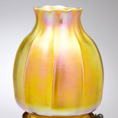 Antique Tiffany Studios Jeweled Favrile Glass Candle Lamp Patinated Bronze Base