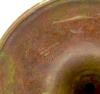 Antique Tiffany Studios Jeweled Favrile Glass Candle Lamp Patinated Bronze Base