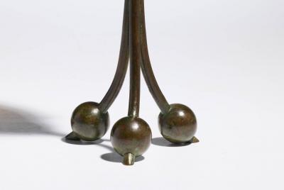 Antique Tiffany Studios Tripod Candlestick with Feather Favrile Glass Shade