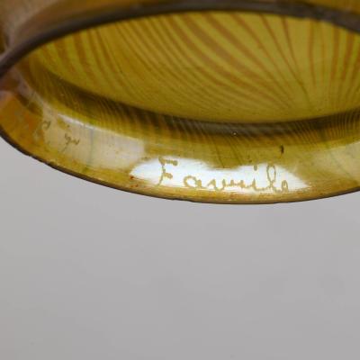 Antique Tiffany Studios Tripod Candlestick with Feather Favrile Glass Shade