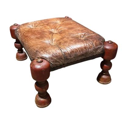 Antique Tufted Leather Ottoman Footstool Bench