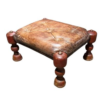Antique Tufted Leather Ottoman Footstool Bench
