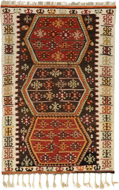 Antique Turkish Anatolian Kilim of Matrimony Mounted on Display