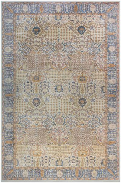 Antique Turkish Blue Beige Dark Yellow Handwoven Wool Rug Borlou