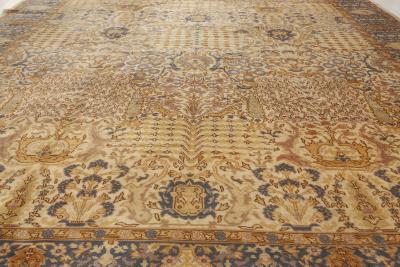 Antique Turkish Blue Beige Dark Yellow Handwoven Wool Rug Borlou