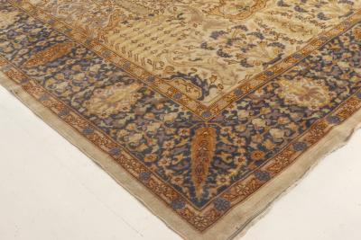 Antique Turkish Blue Beige Dark Yellow Handwoven Wool Rug Borlou